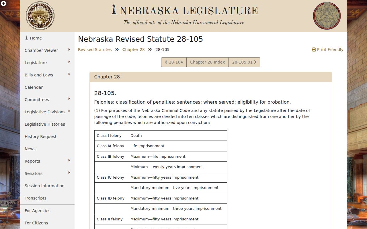 Arnold criminal records Nebraska felony penalty table