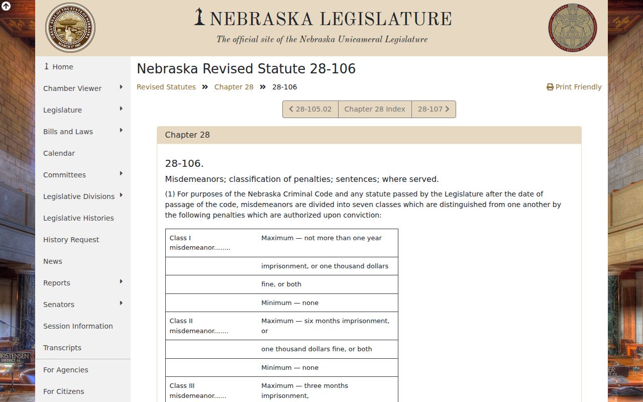 Arnold criminal records Nebraska misdemeanor penalty table