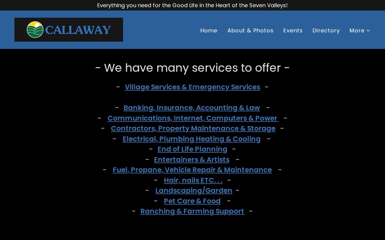 Callaway official service page routing criminal record questions to the Custer County Sheriff