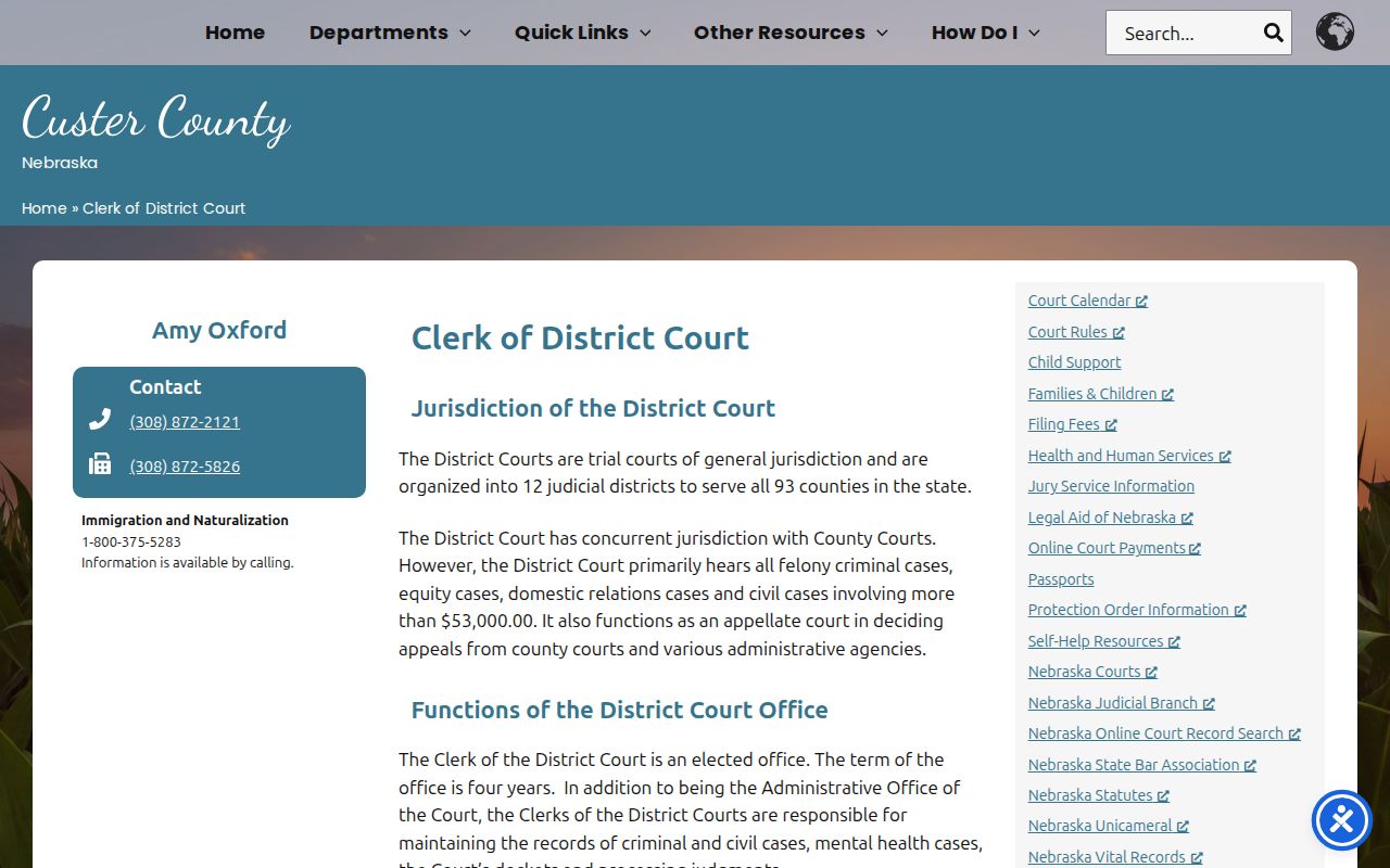 Custer County District Court Clerk criminal case records page