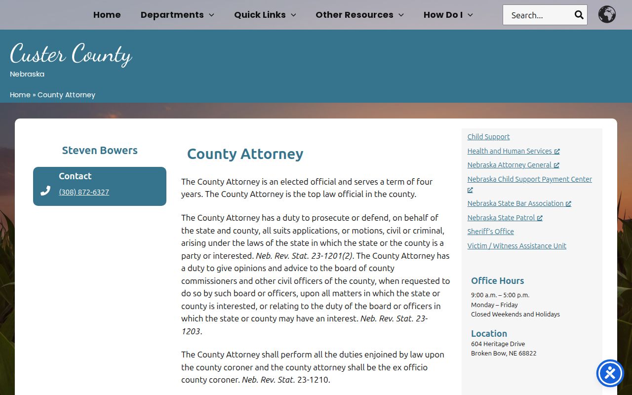 Custer County Attorney criminal court prosecution office page
