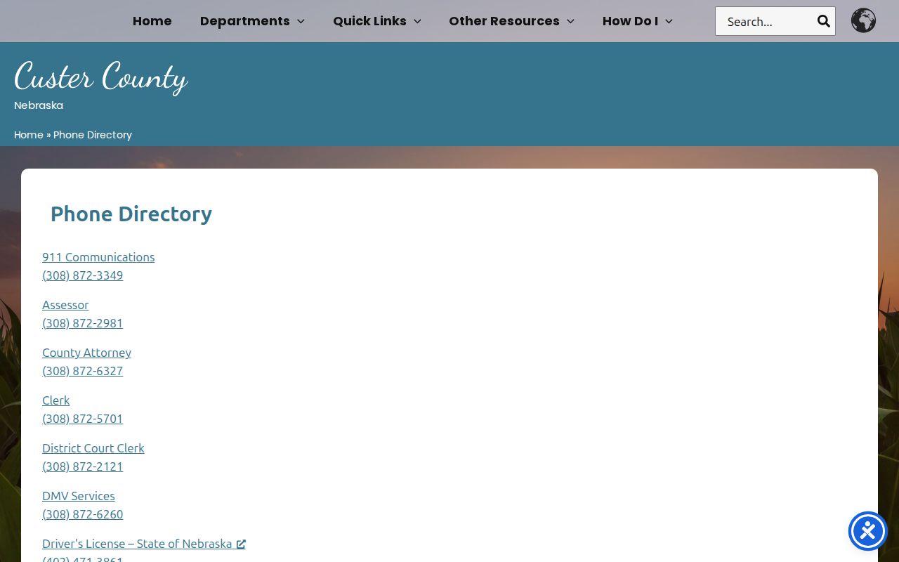 Custer County criminal history local office contacts